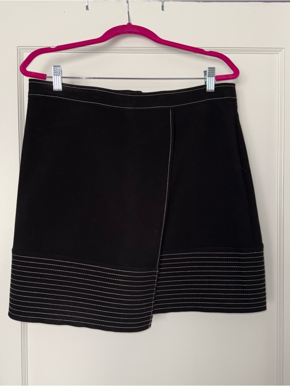 Vince Camuto Black Faux Wrap Skirt with Contrast Stitching